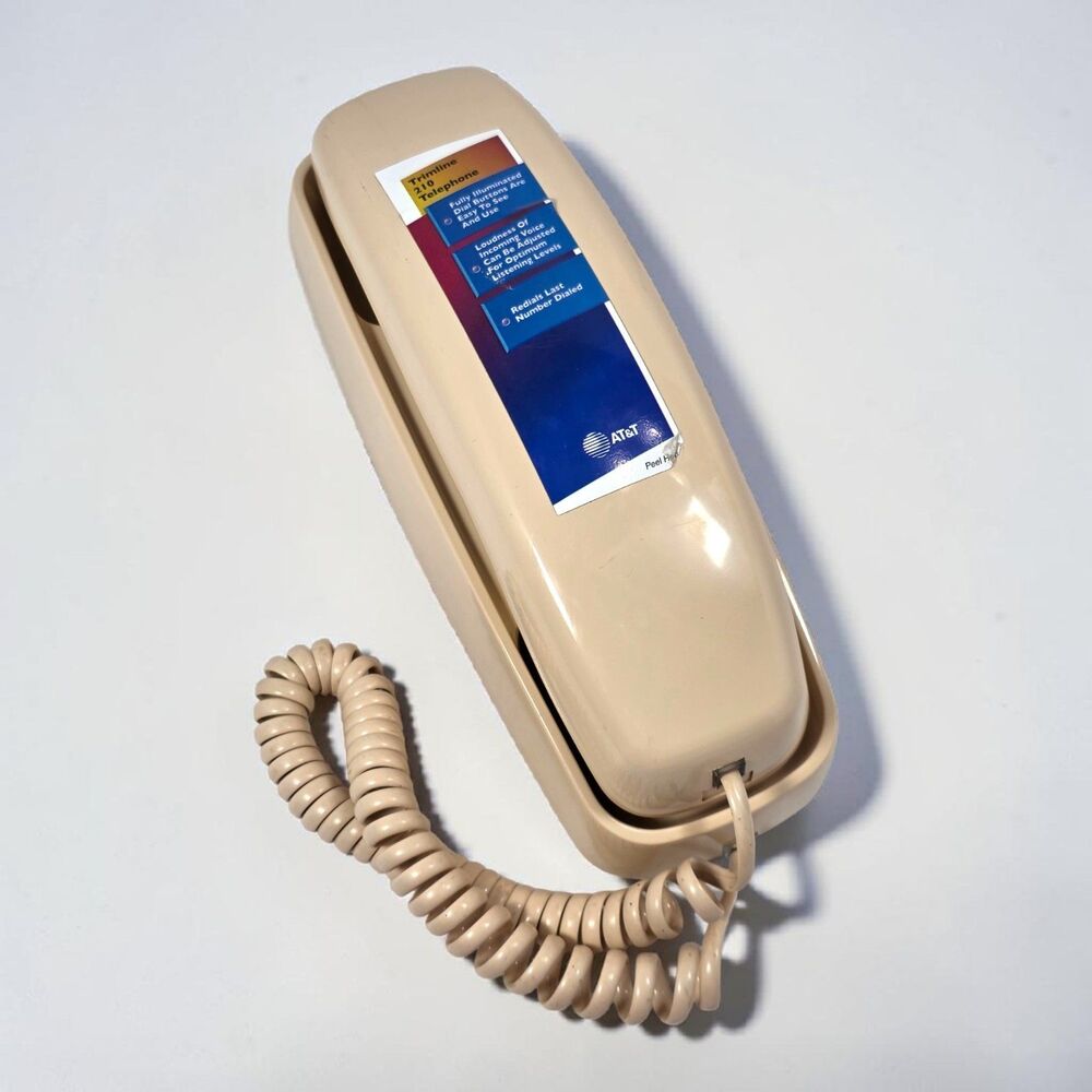 AT&T Trimline 210 Corded Telephone Cream Beige Vintage Phone Philips Sticker